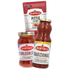 Bertolli pastasaus, mediterrane specialiteiten, pizzasaus of pizzabodems